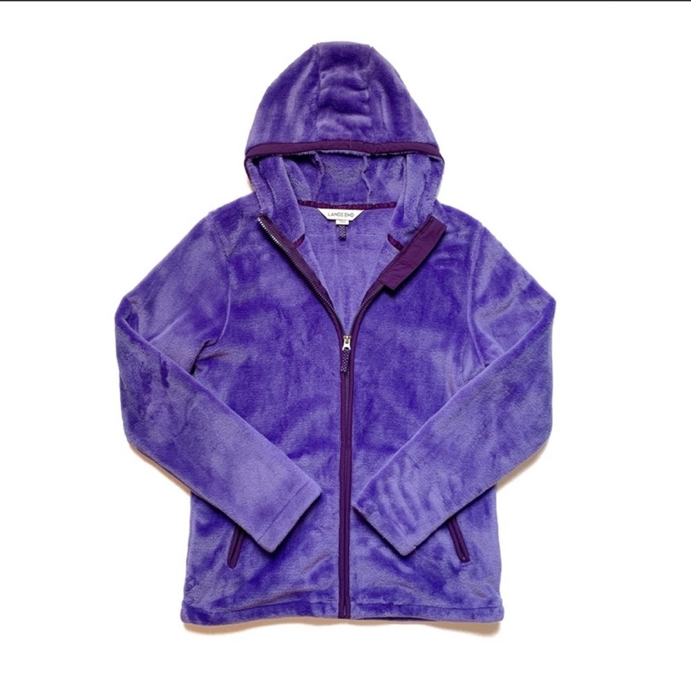 {Lands’ End} Fuzzy Zip-up/Zipper Jacket W/ Pockets